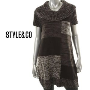 Style & Co. NEW Black Grey Marled Cowl Neck Tunic Sweater Dress M